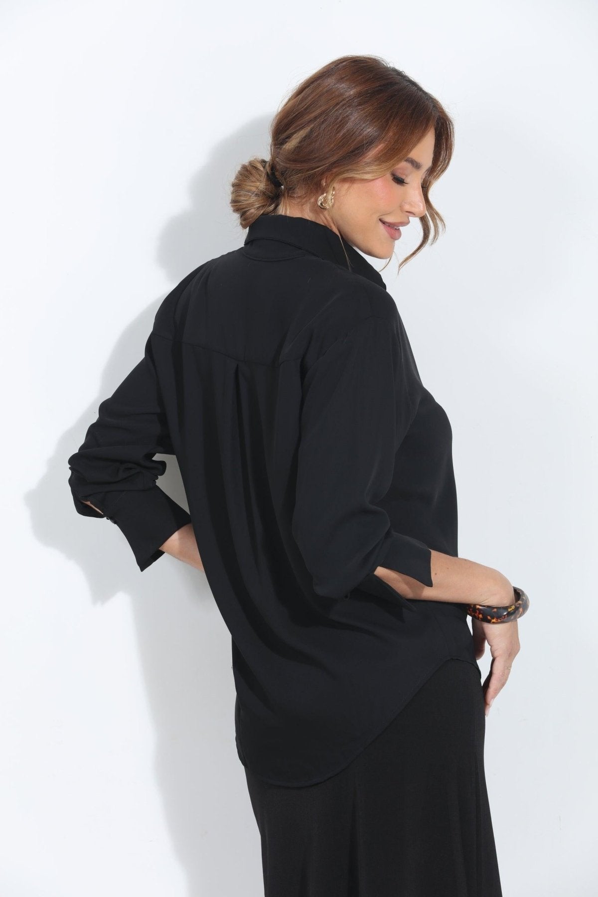 Black Politan Button Blouse-BEST SELLER