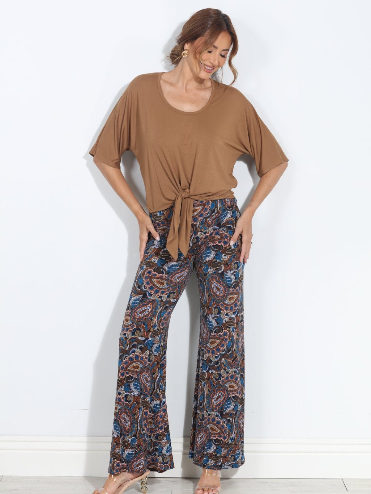Camel Cupro Tie Tee-BEST SELLER