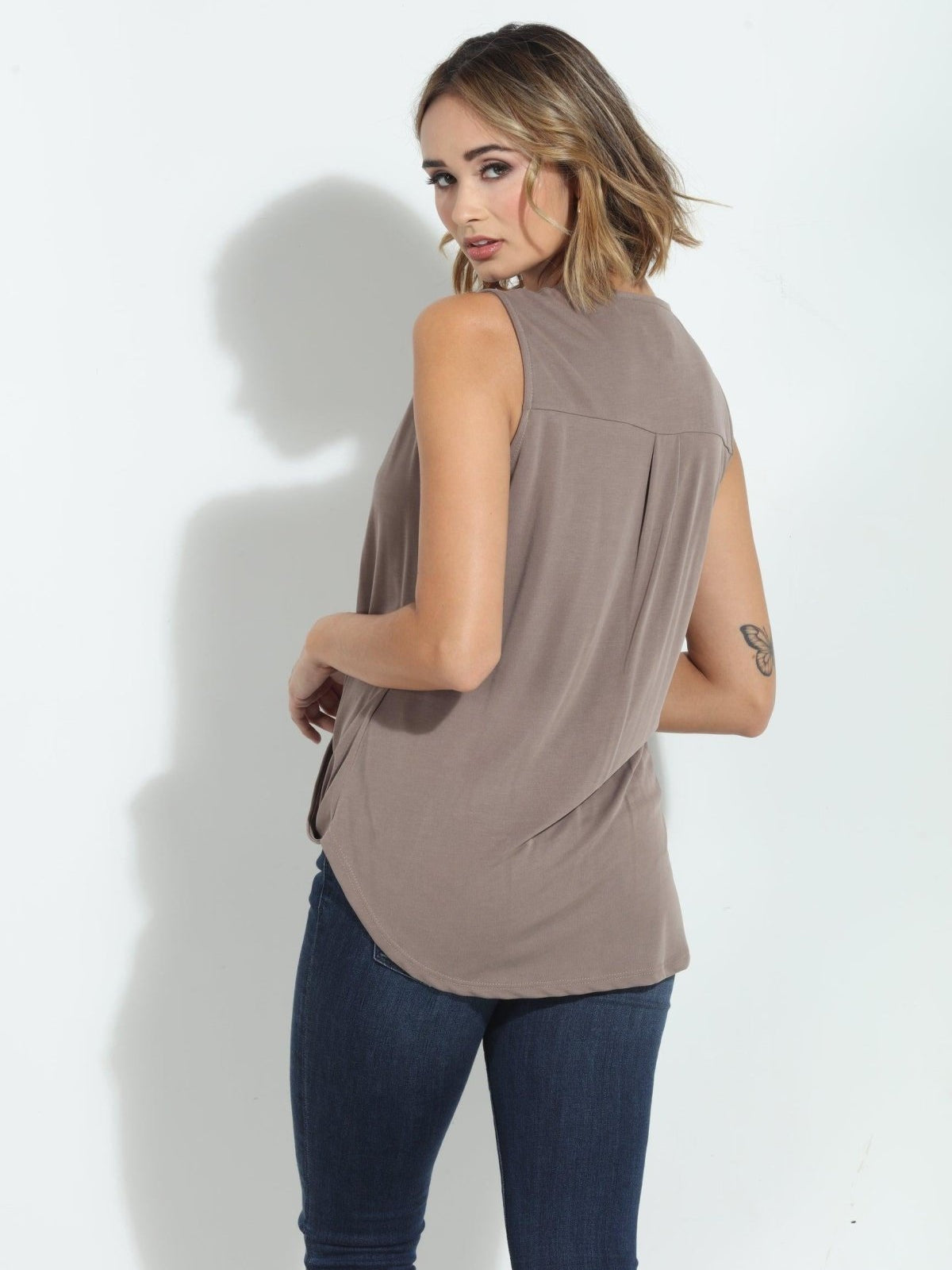 The Everyday Cupro Surplice Tank - Dk Taupe