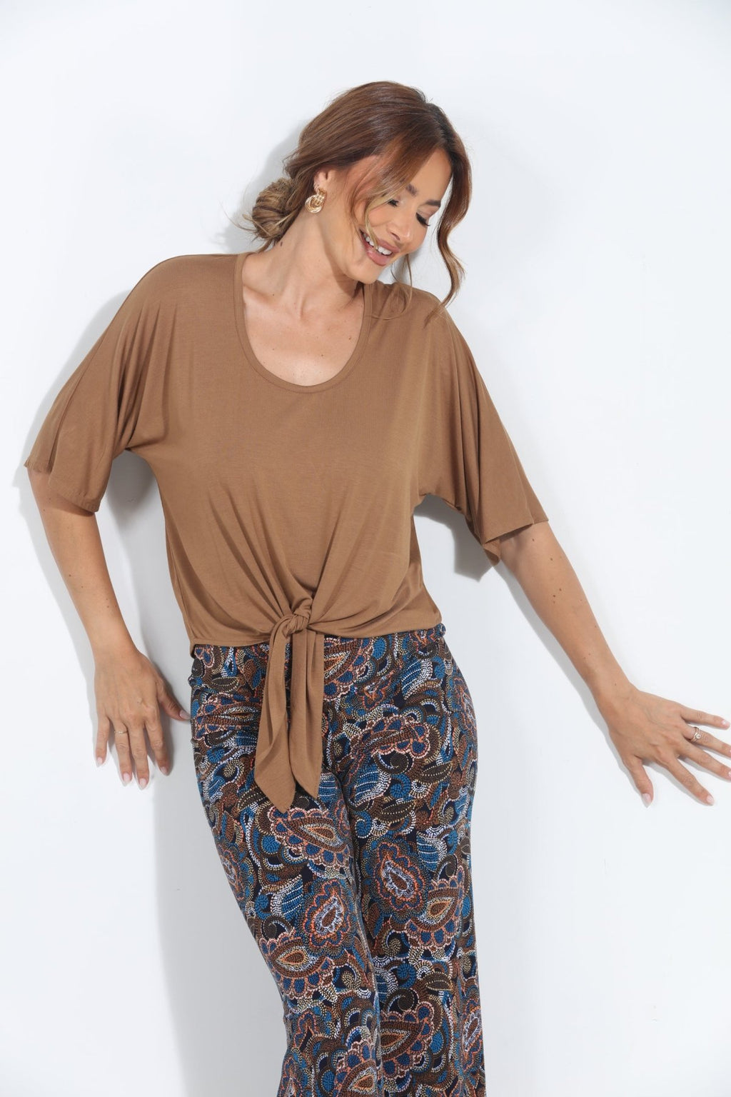 Camel Cupro Tie Tee-BEST SELLER