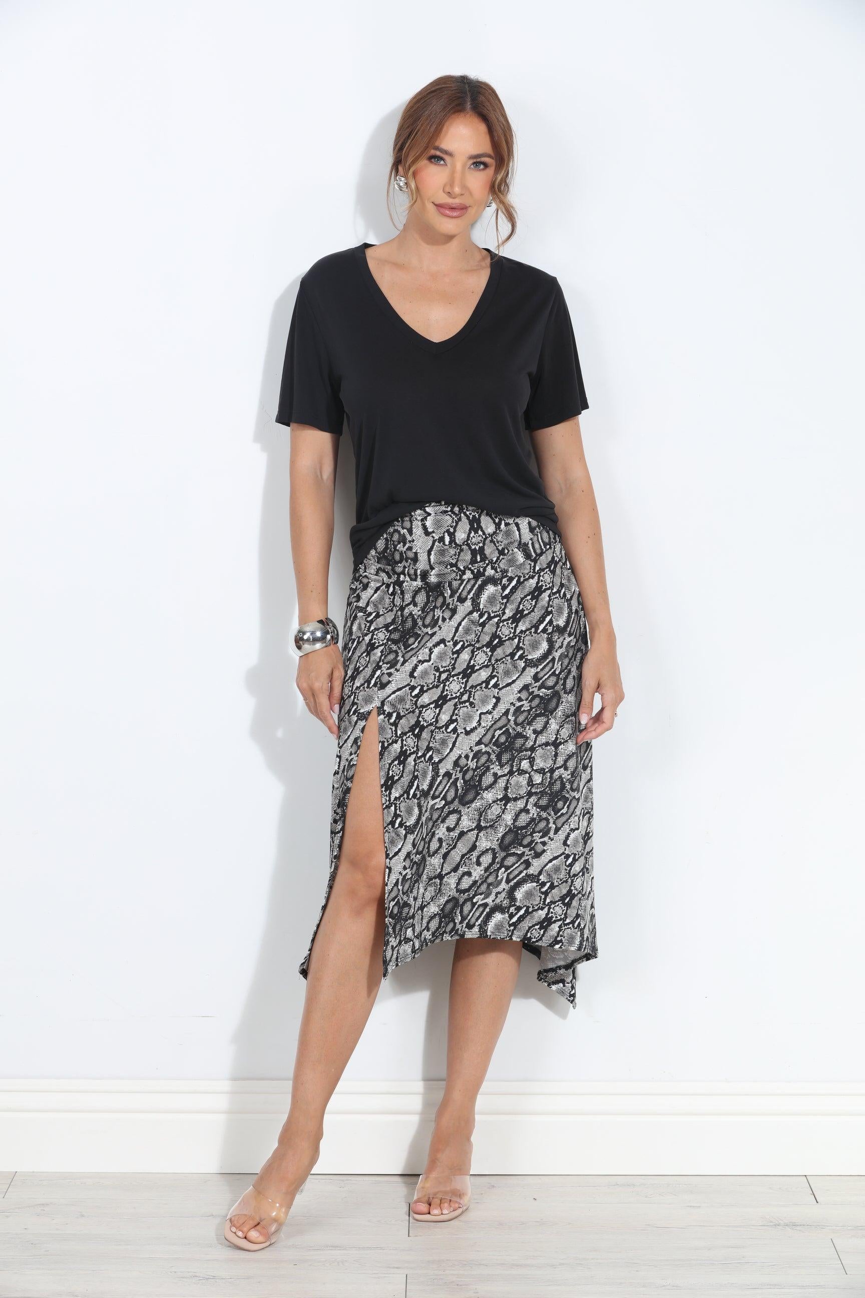 Elsa Stretch Slit Midi Skirt-BEST SELLER