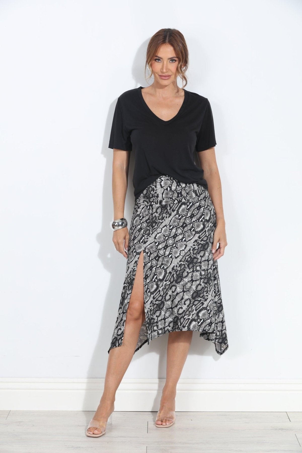 Elsa Stretch Slit Midi Skirt-BEST SELLER