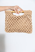 Khaki Straw Bamboo Handle Bag