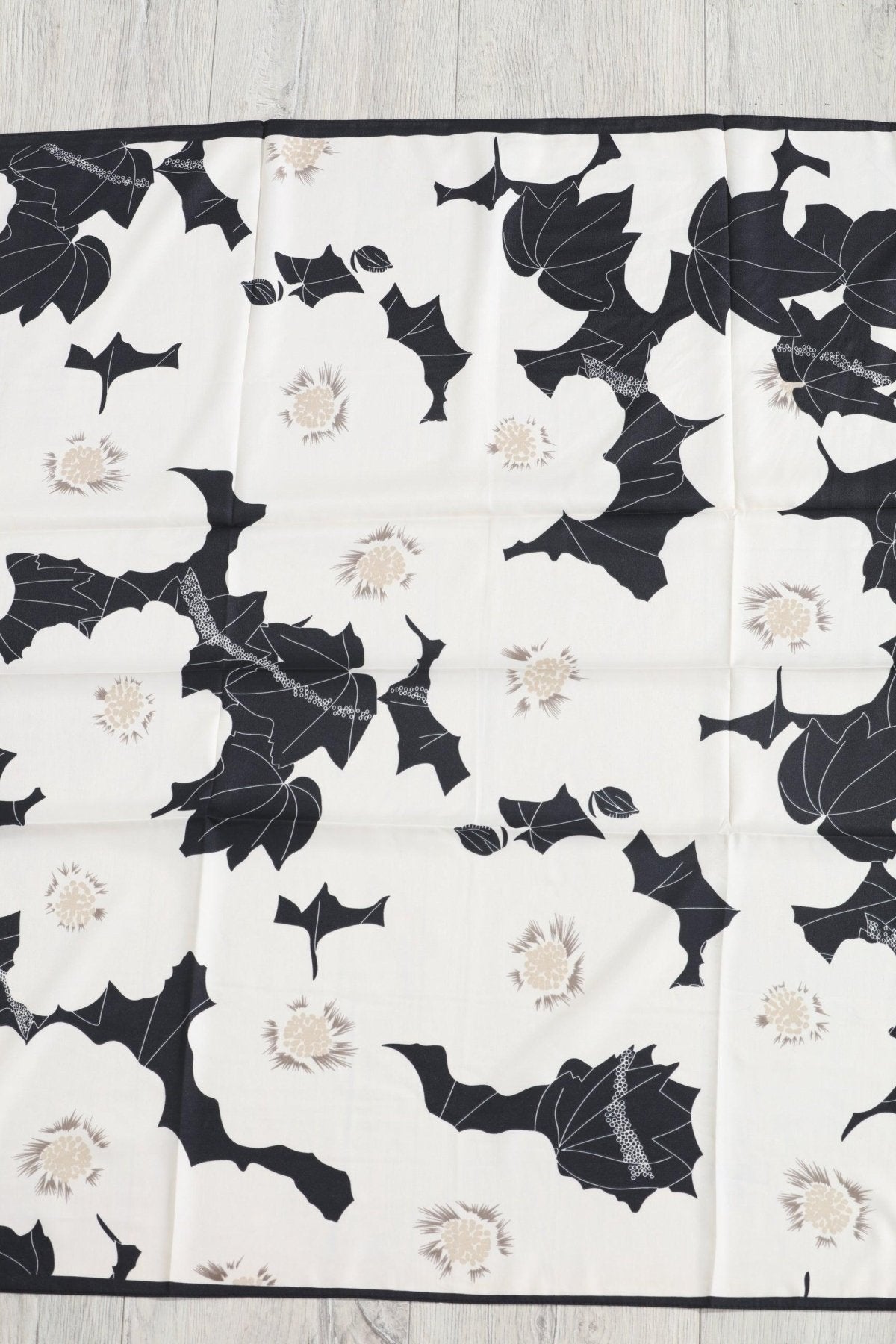 Ivory and Black Floral Silky Scarf