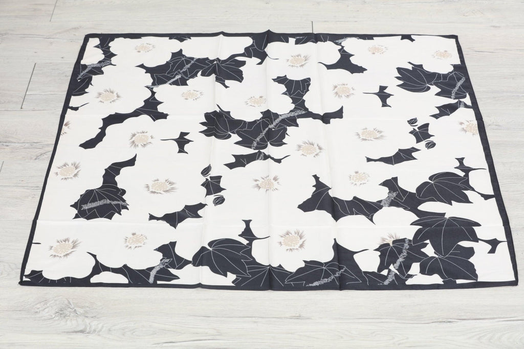 Ivory and Black Floral Silky Scarf