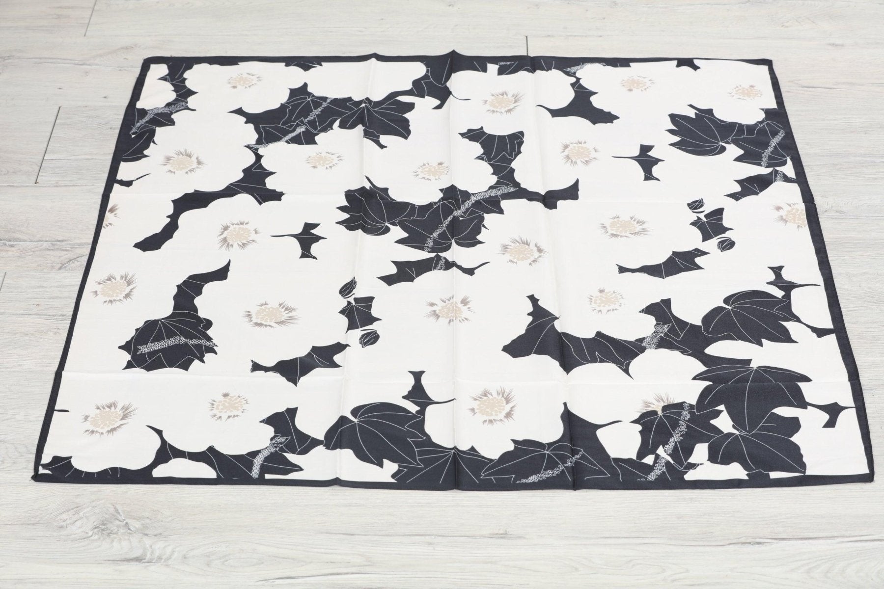Ivory and Black Floral Silky Scarf
