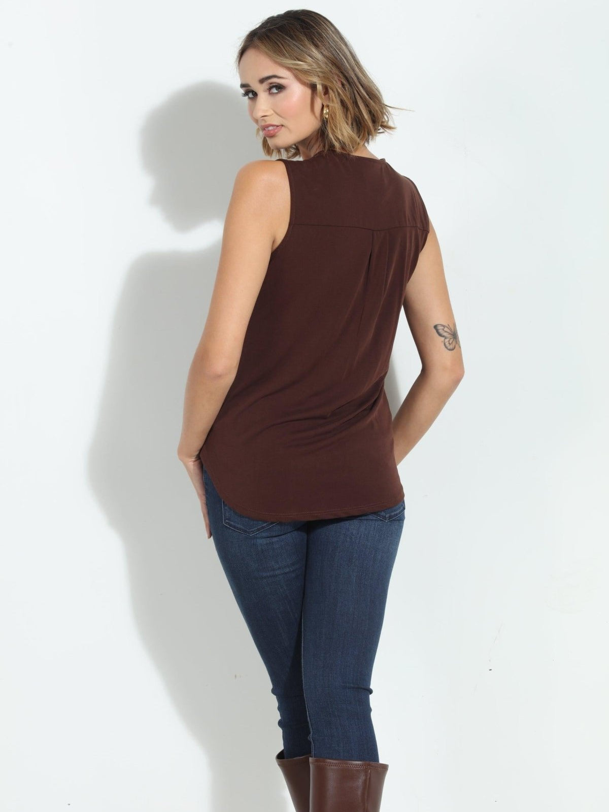 The Everyday Cupro Surplice Tank - Mocha