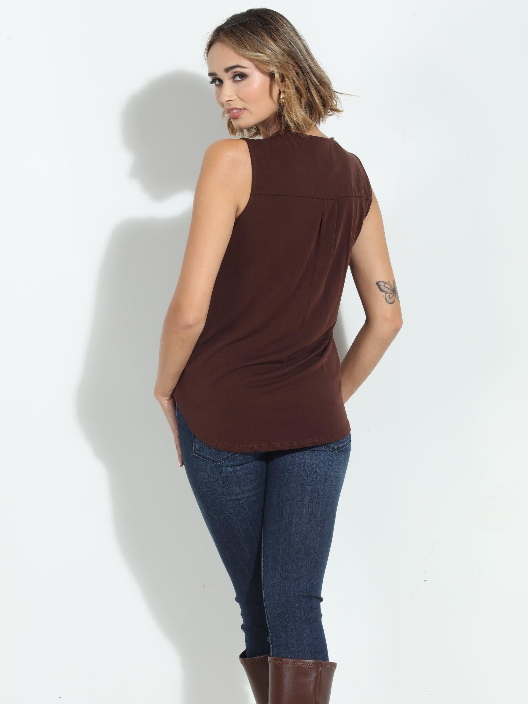 The Everyday Cupro Surplice Tank - Mocha