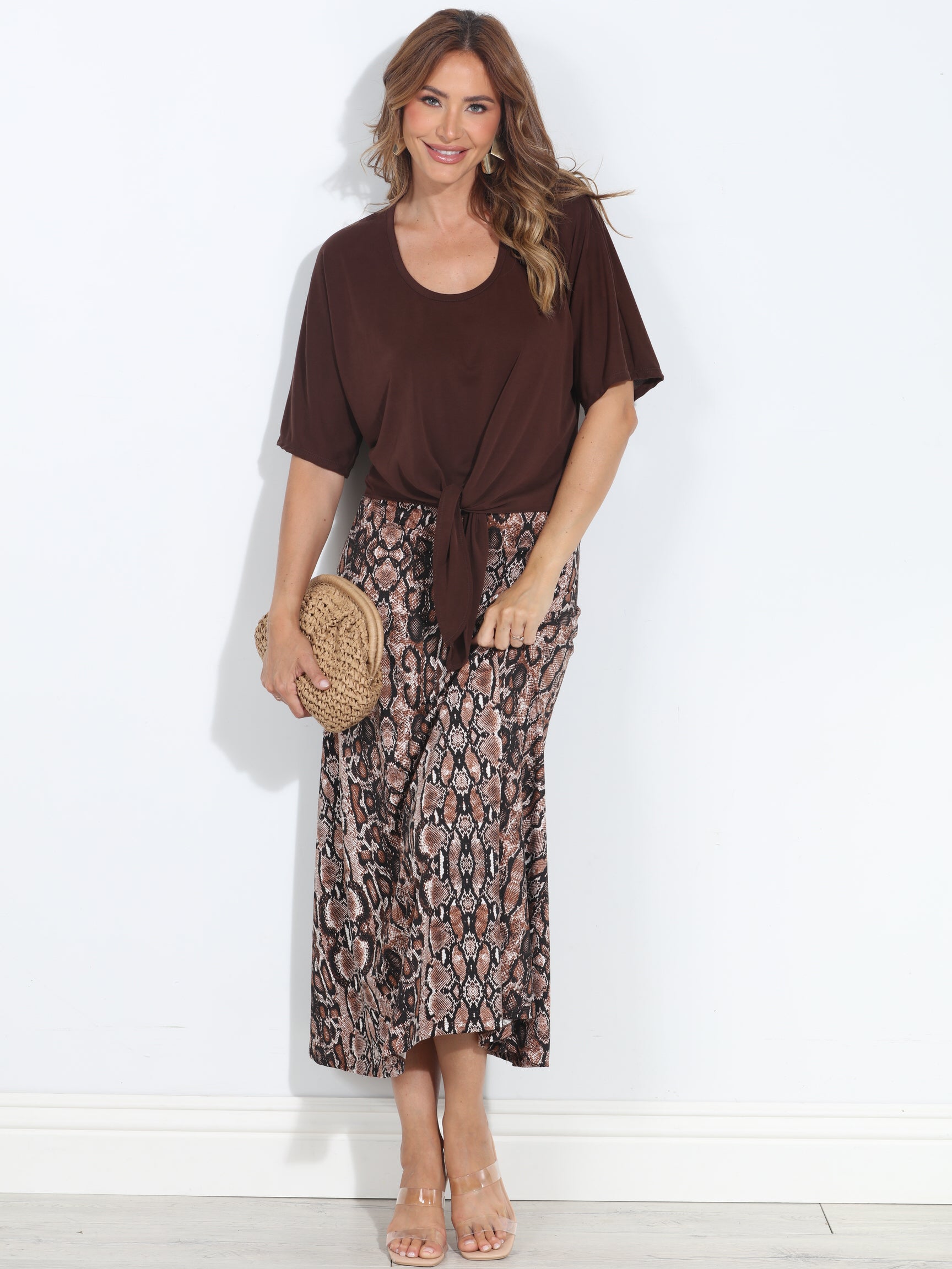 Valise Striped Stretch Midi Skirt