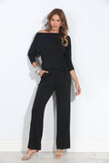 Donatella 3/4 Sleeve ITY Jumpsuit-Black