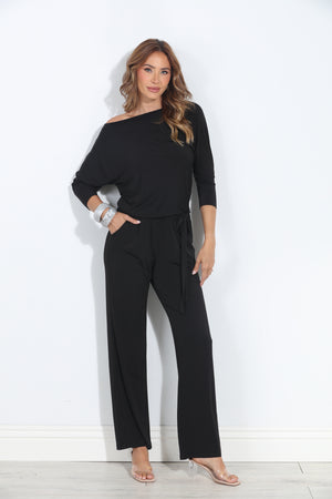 Donatella 3/4 Sleeve ITY Jumpsuit-BLACK