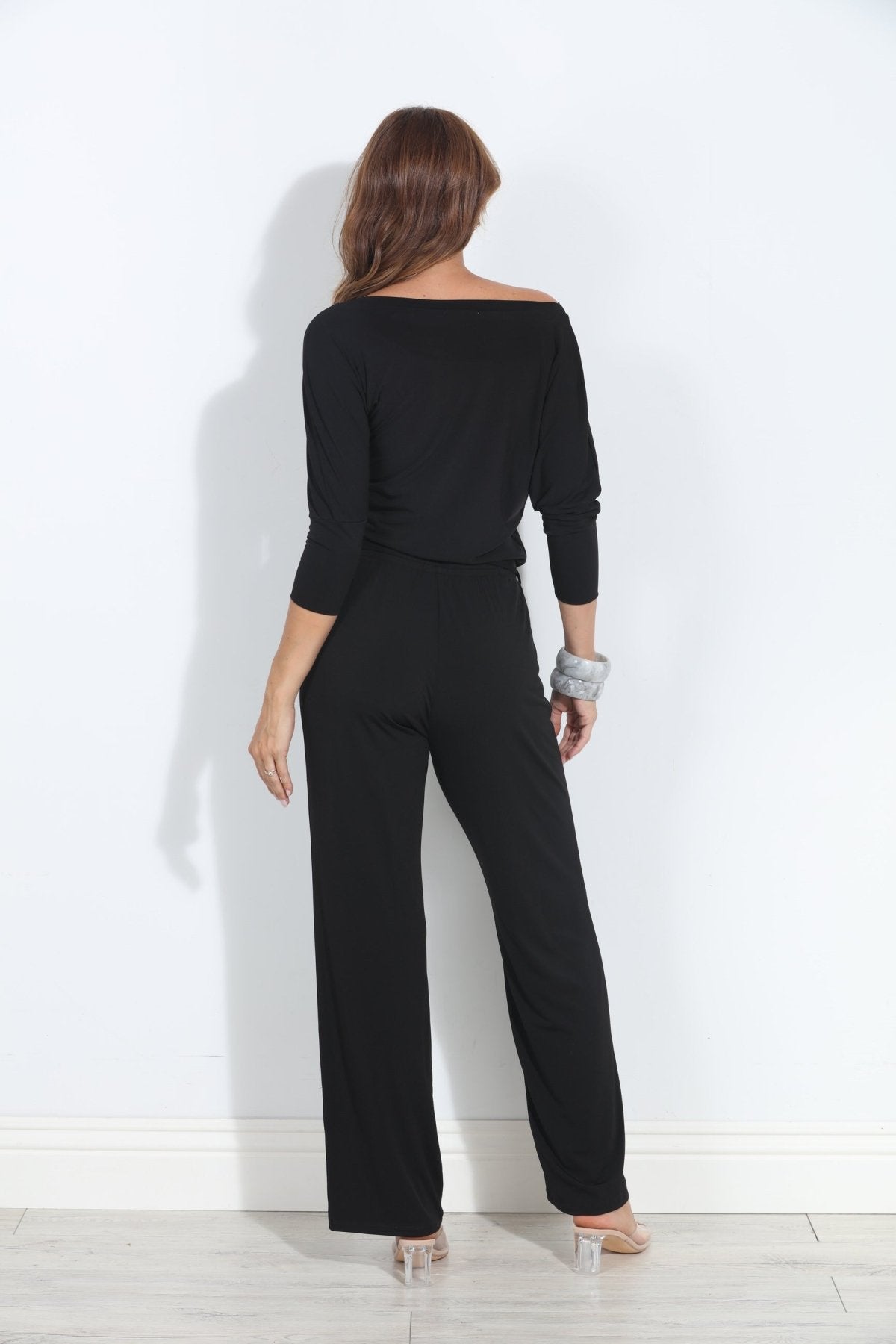 Donatella 3/4 Sleeve ITY Jumpsuit-Black