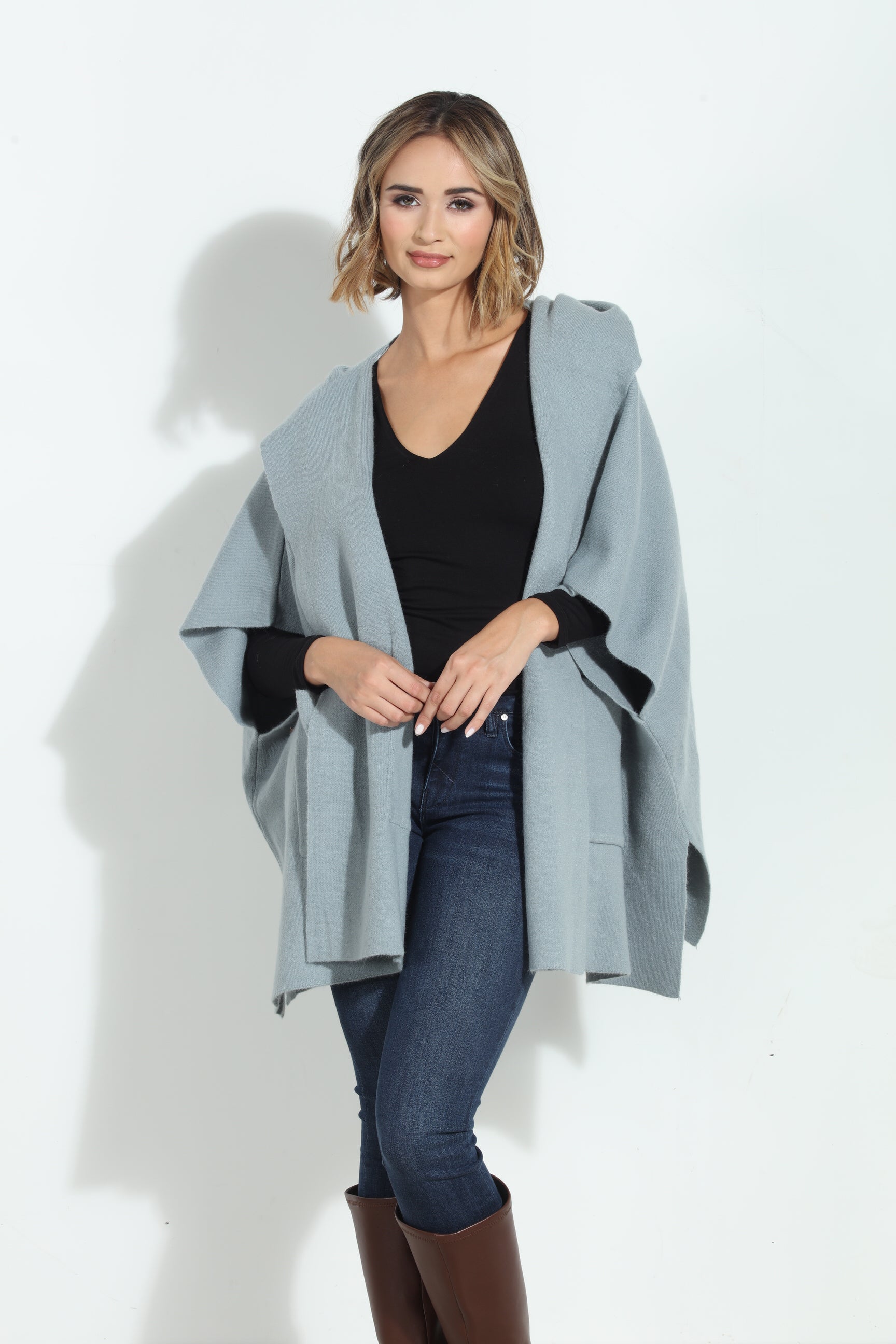 Dusk Blue Cozy Hooded Poncho-BEST SELLER