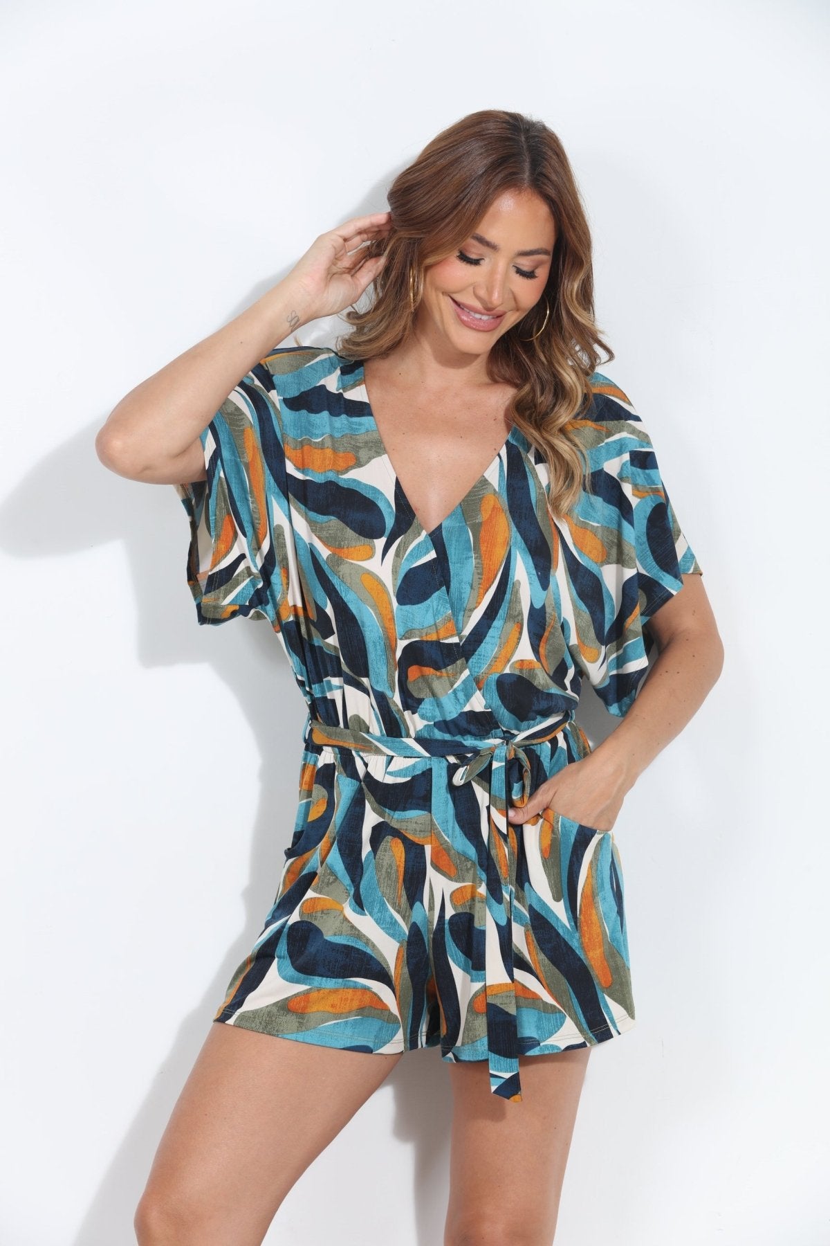 Aster Short Sleeve Open-Back Romper-BEST SELLER