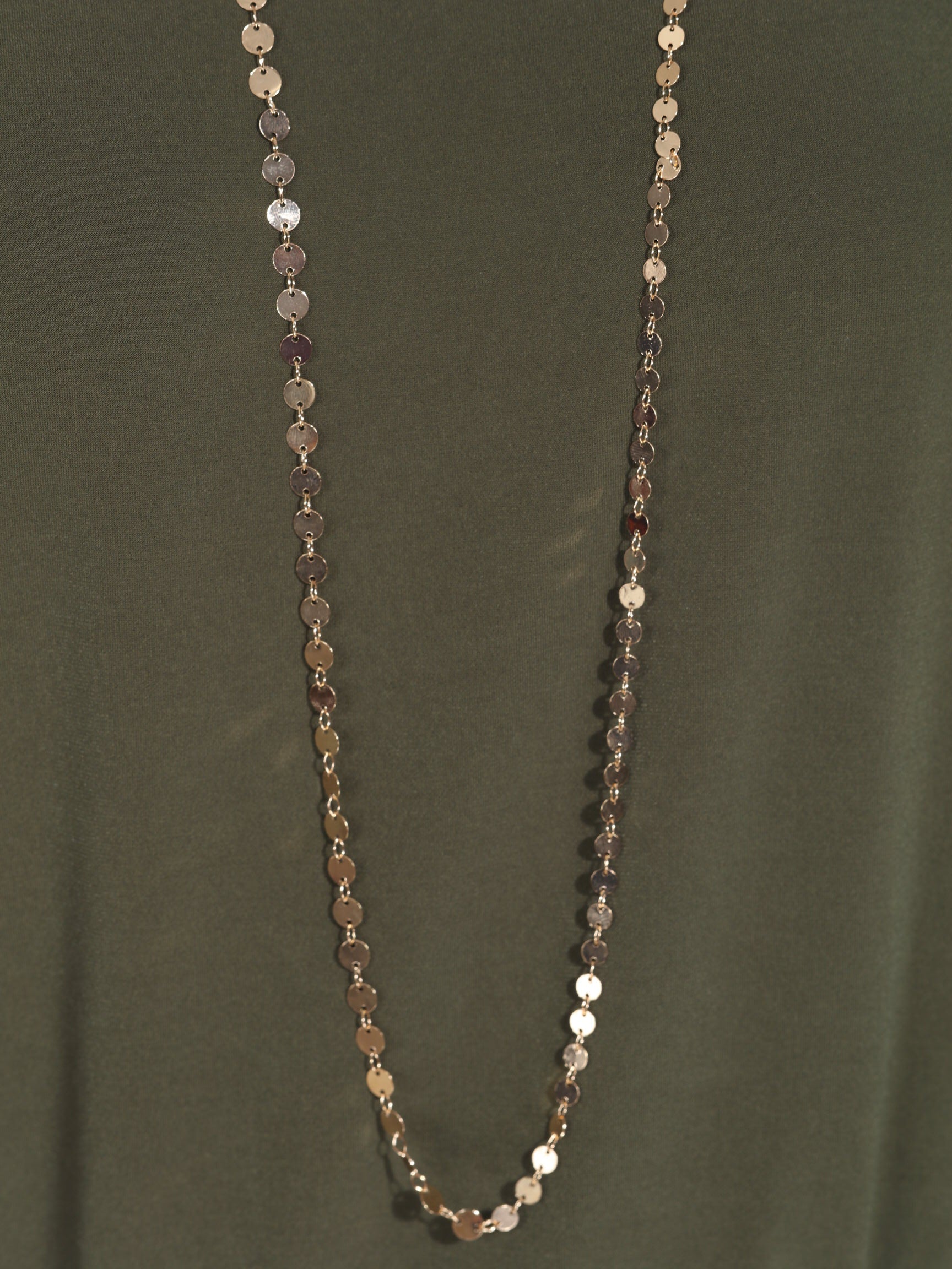 Long Gold Disc Chain Necklace