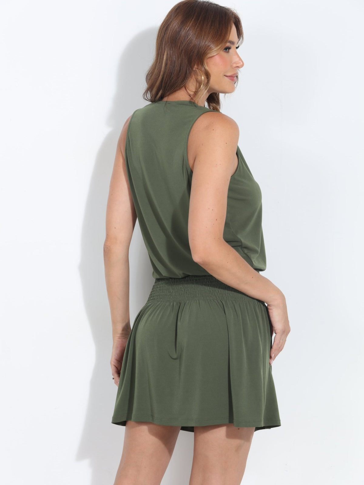 Olive Stretch V Neck Tank Dress-BEST SELLER