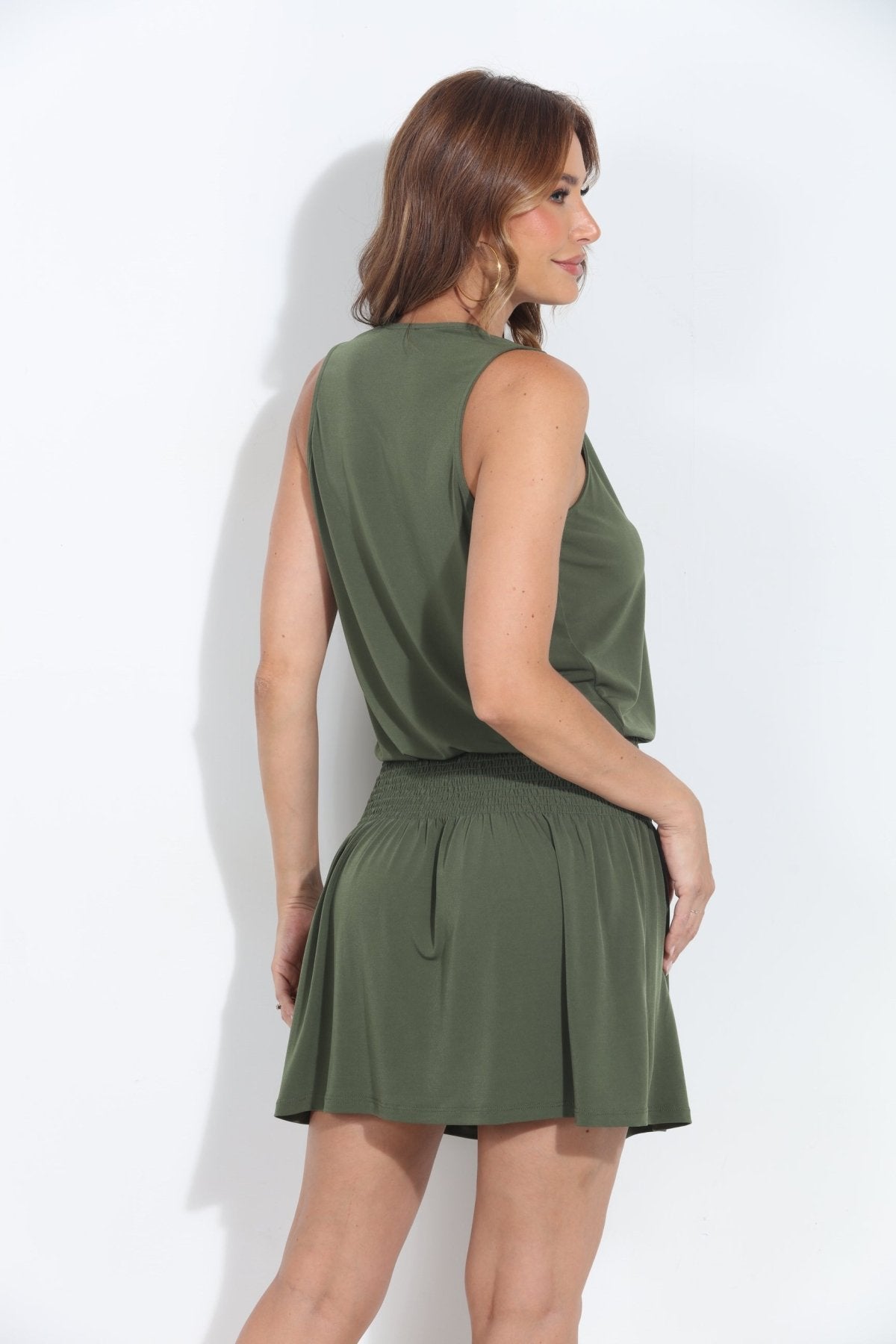Olive Stretch V Neck Tank Dress-BEST SELLER M Olive Stretch V Neck Tank Dress-BEST SELLER M