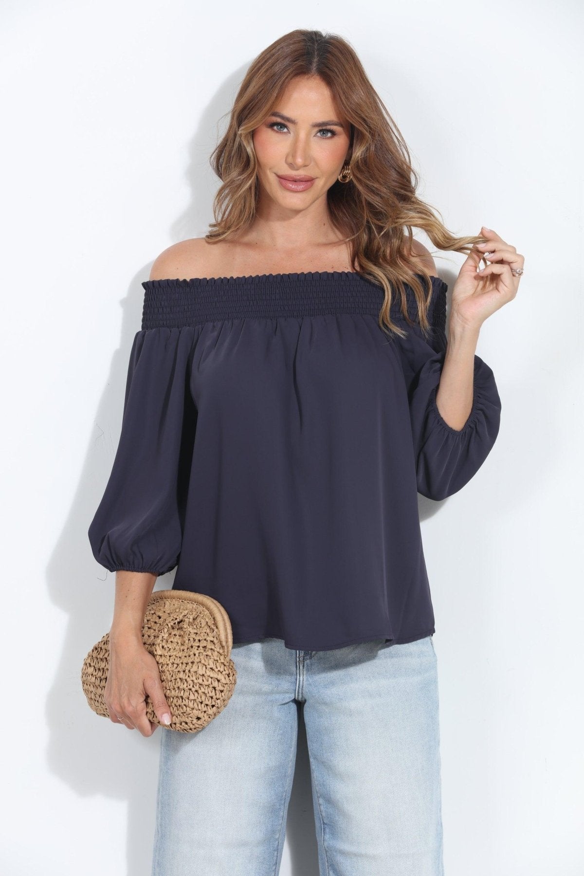 Navy Politan OTS Blouse-FINAL SALE