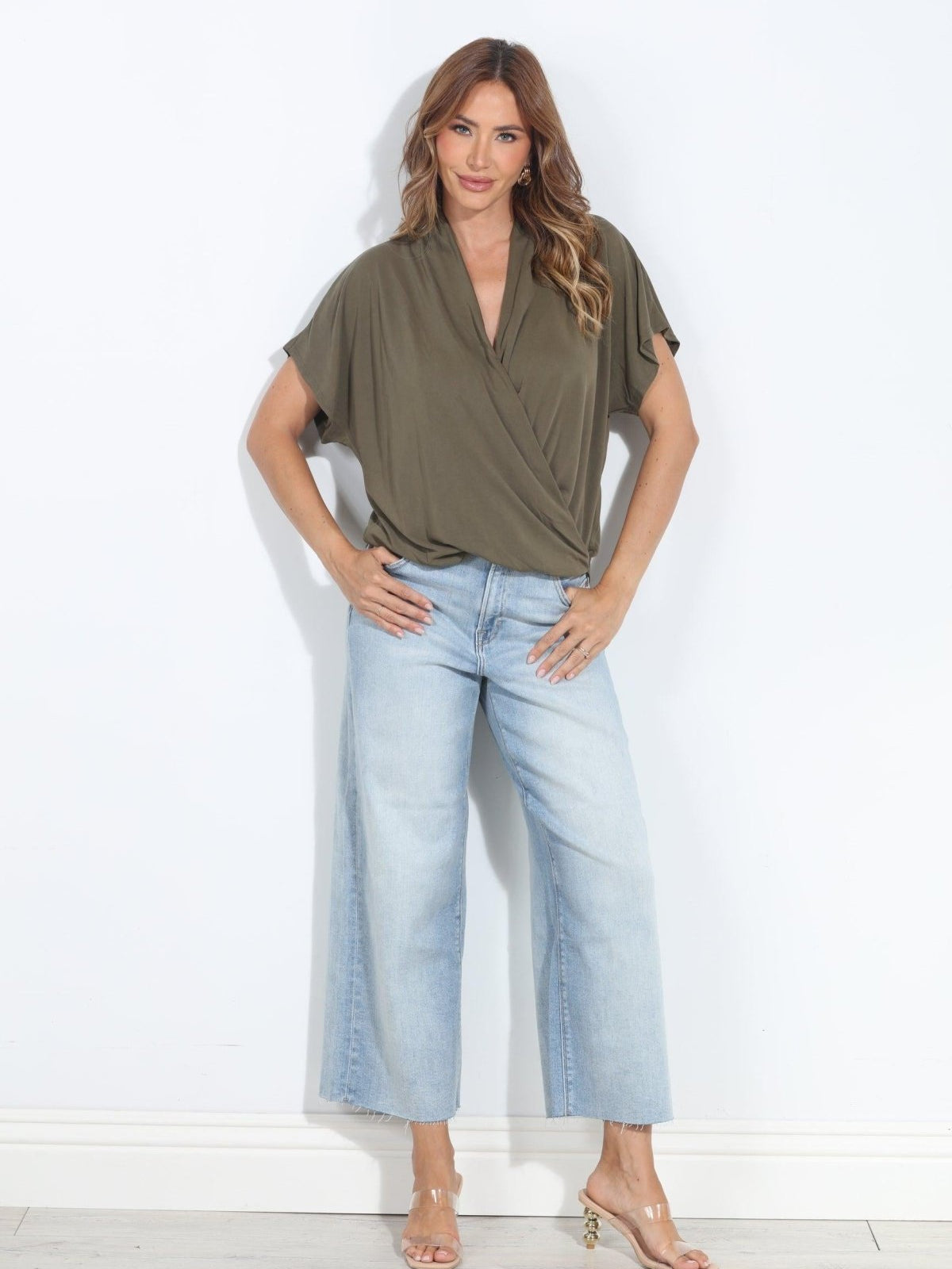 Olive Cupro Surplice Tee-BEST SELLER