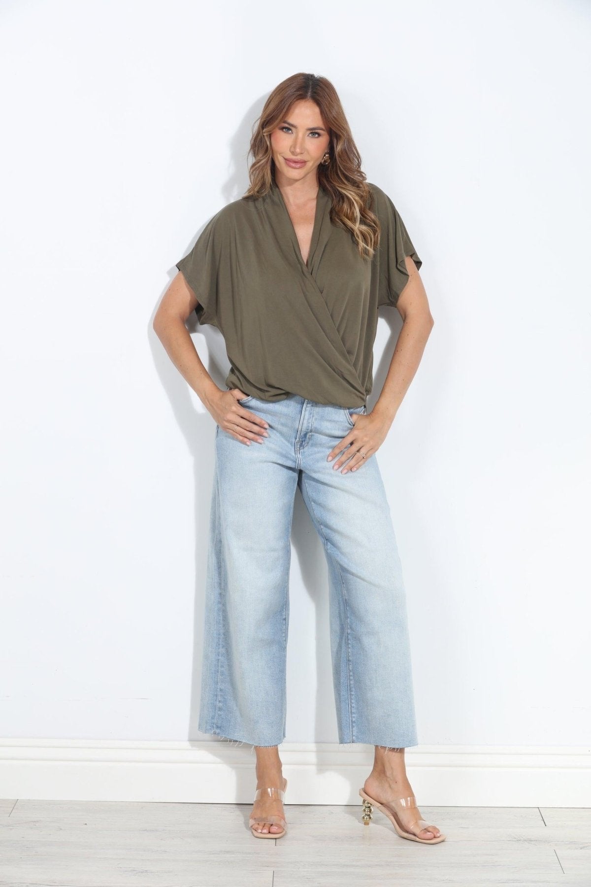 Olive Cupro Surplice Tee-BEST SELLER