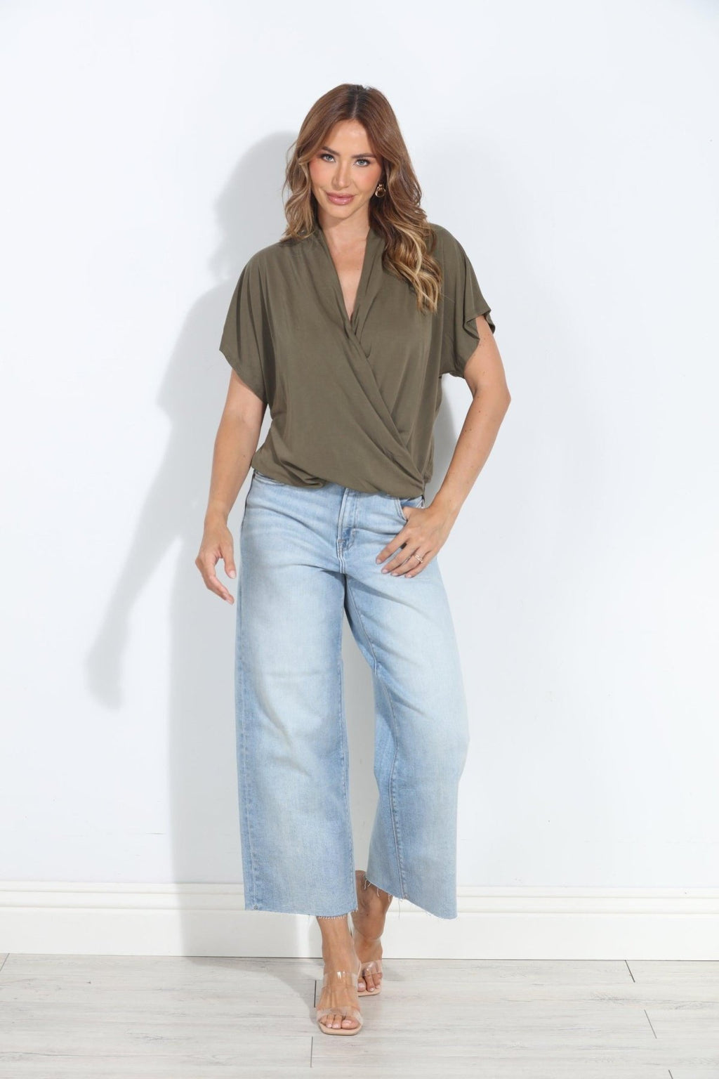 Olive Cupro Surplice Tee-BEST SELLER