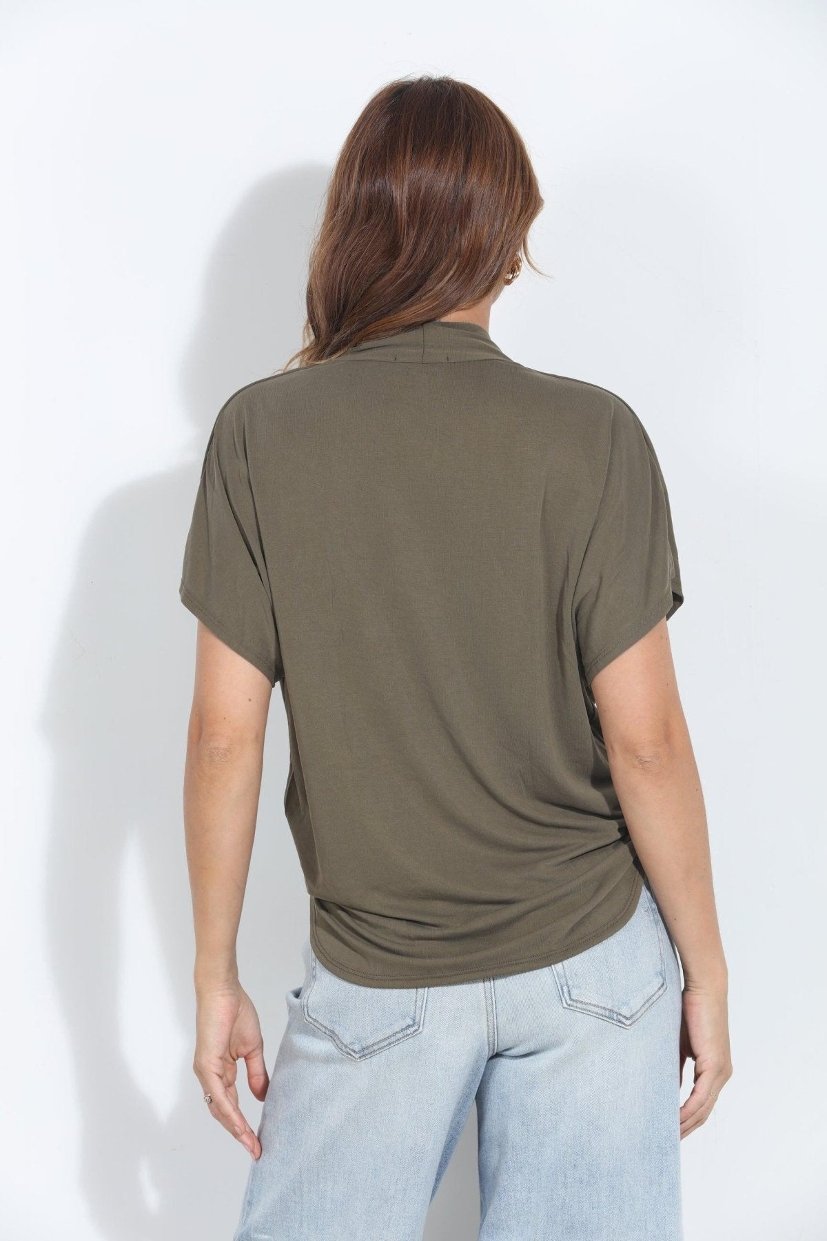 Olive Cupro Surplice Tee-BEST SELLER