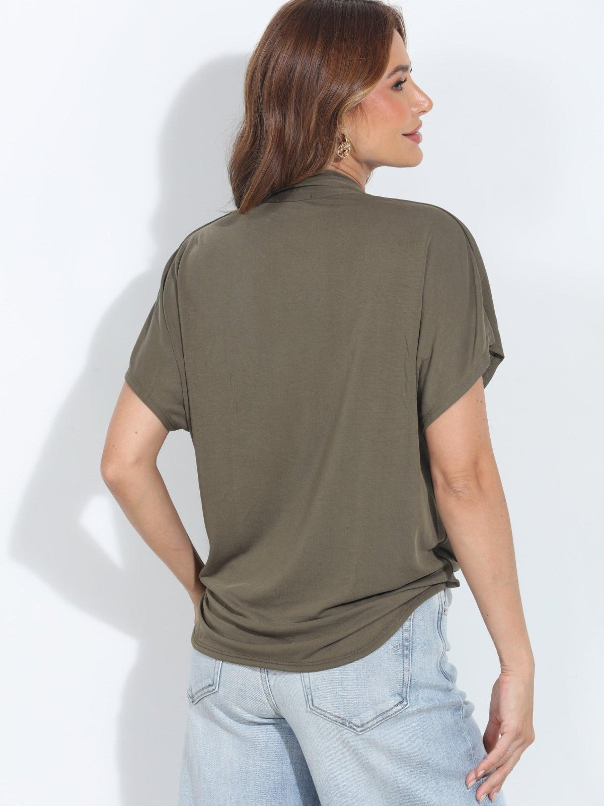 Olive Cupro Surplice Tee-BEST SELLER