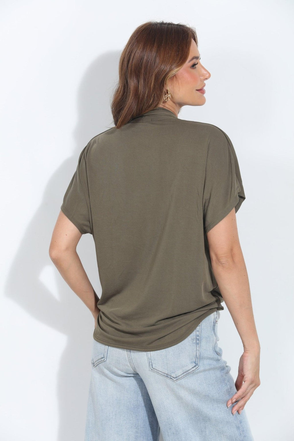 Olive Cupro Surplice Tee-BEST SELLER