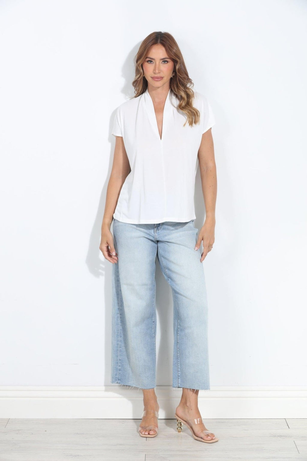 Ivory Cupro V-Neck Tee-BEST SELLER