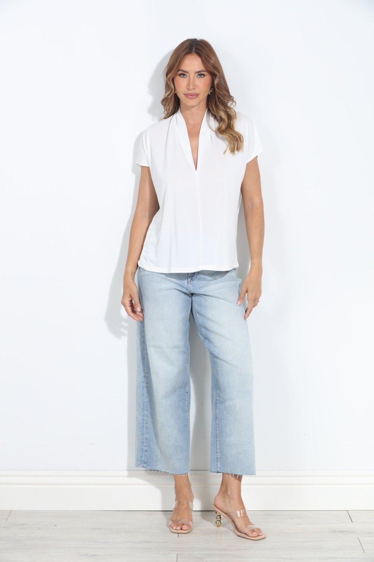 Ivory Cupro V-Neck Tee-BEST SELLER