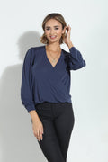 Navy Smocked Cupro Top-FINAL SALE