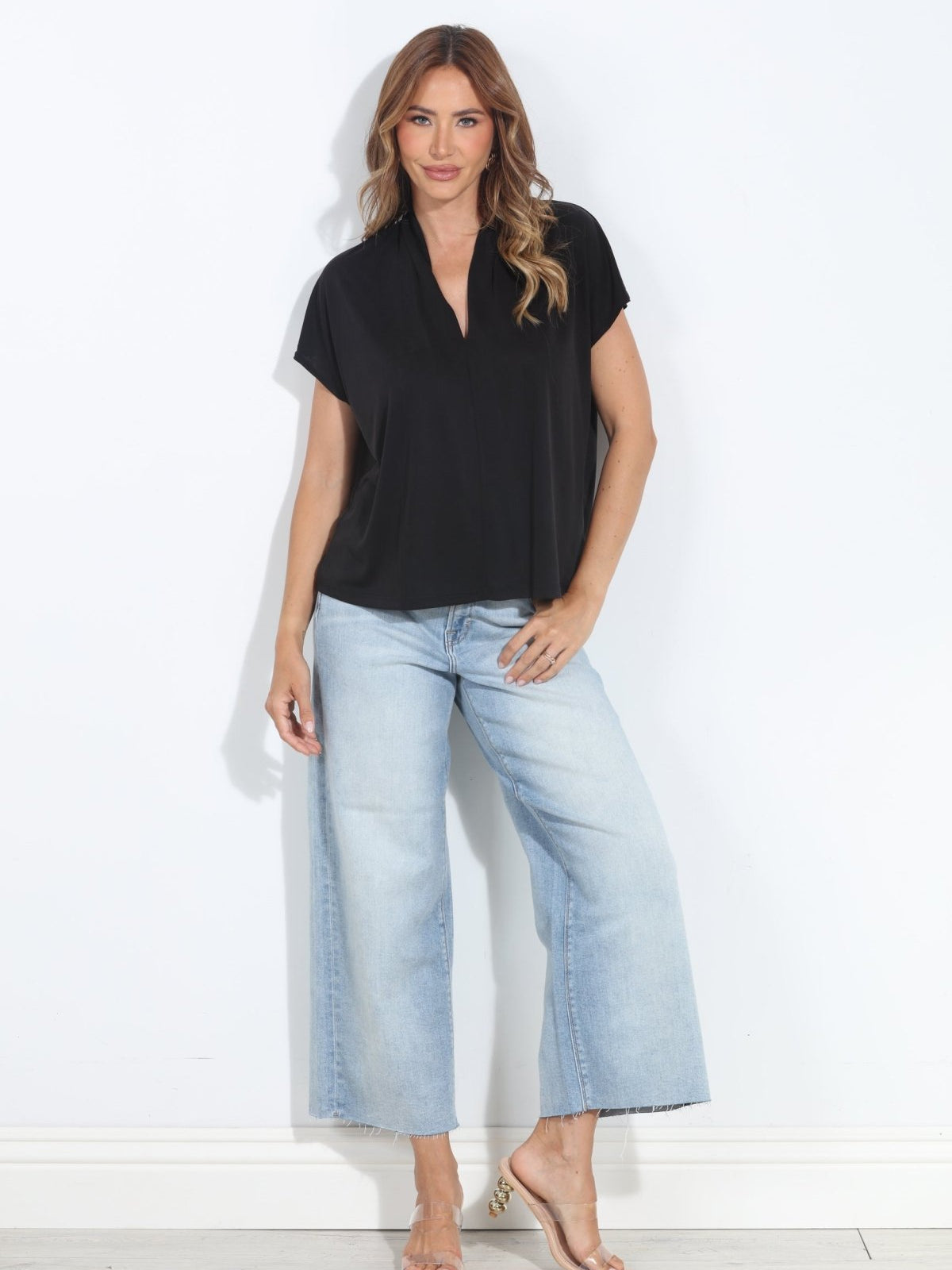 Black Cupro V-Neck Tee-BEST SELLER