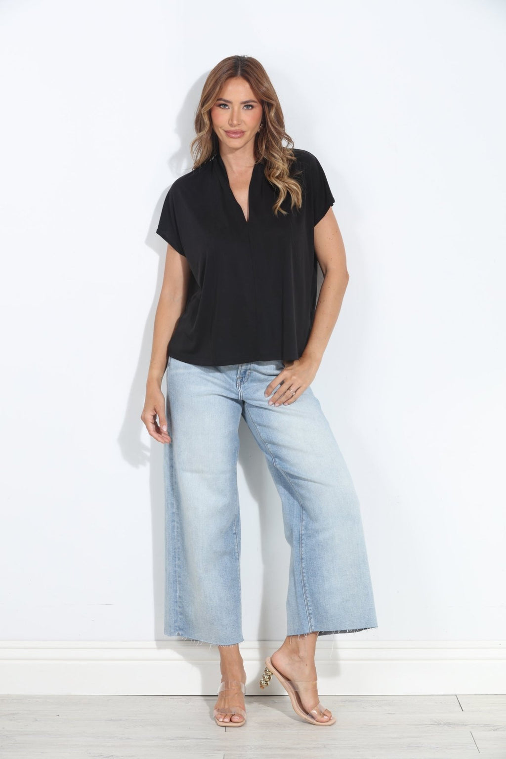 Black Cupro V-Neck Tee-BEST SELLER