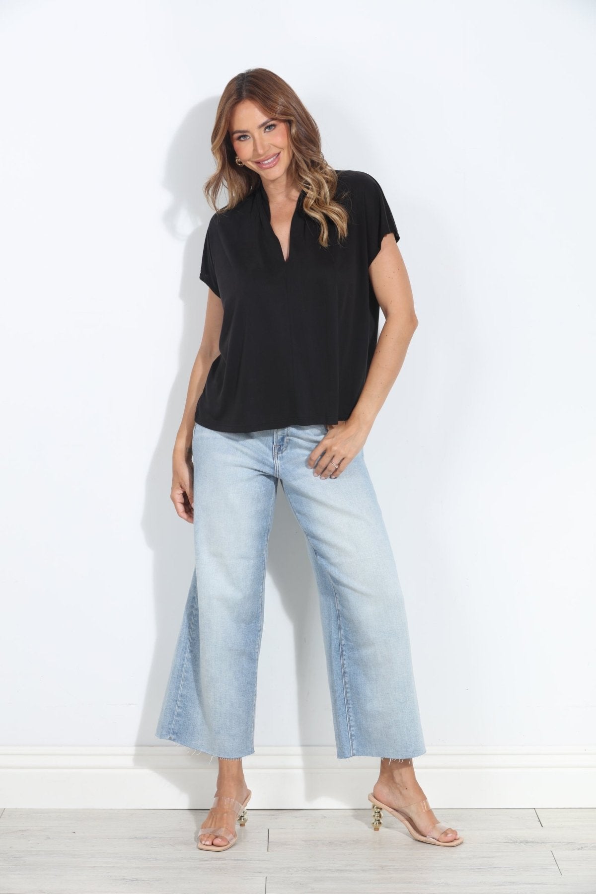 Black Cupro V-Neck Tee-BEST SELLER