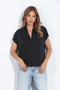 Black Cupro V-Neck Tee-BEST SELLER