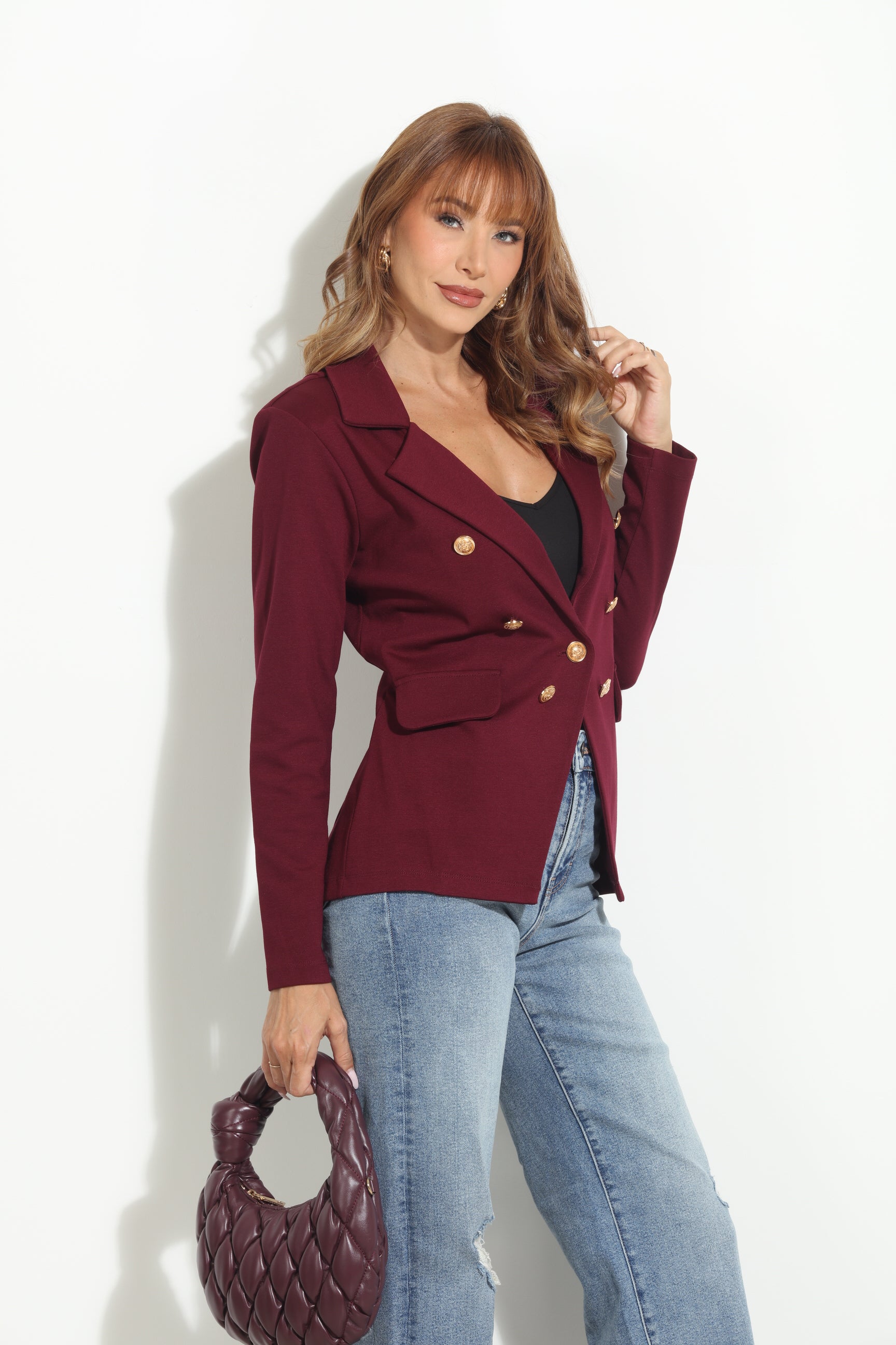 Wine Button Ponti Blazer