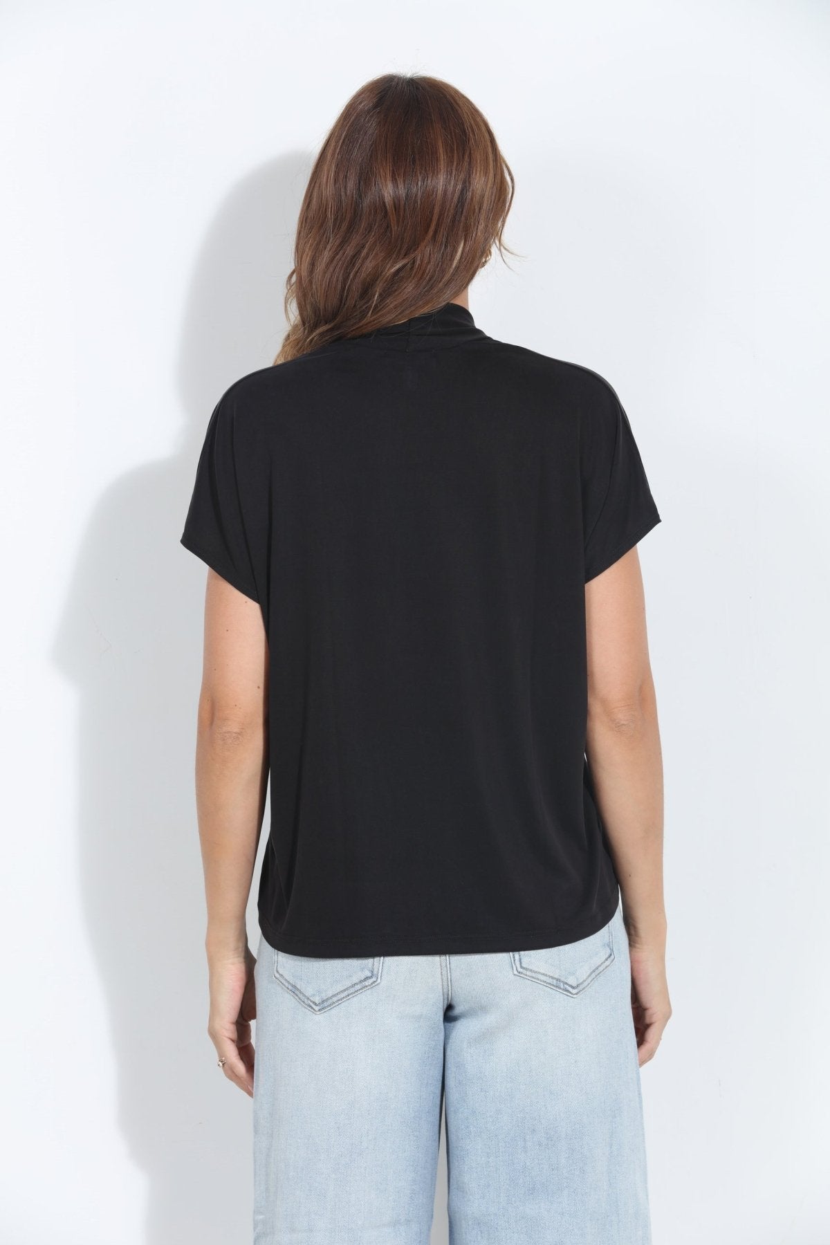 Black Cupro V-Neck Tee-BEST SELLER