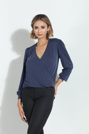 Navy Smocked Cupro Top-FINAL SALE