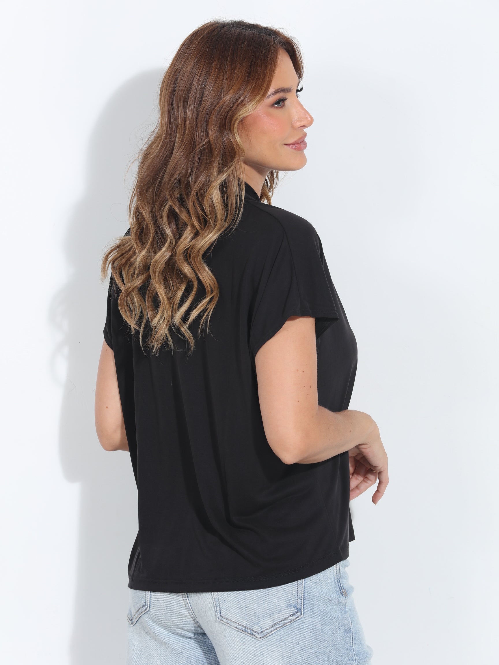 Black Cupro V-Neck Tee-BEST SELLER