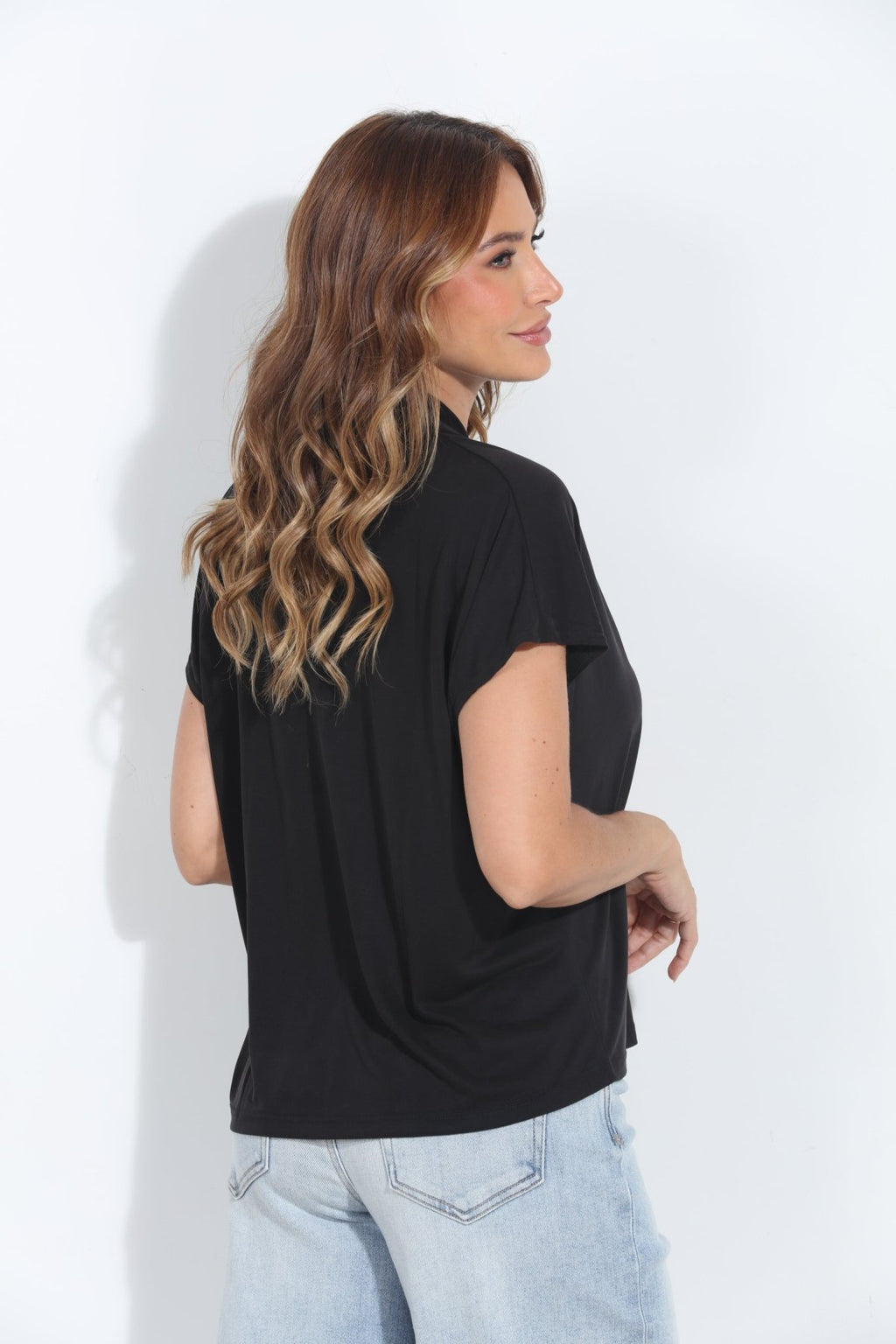 Black Cupro V-Neck Tee-BEST SELLER