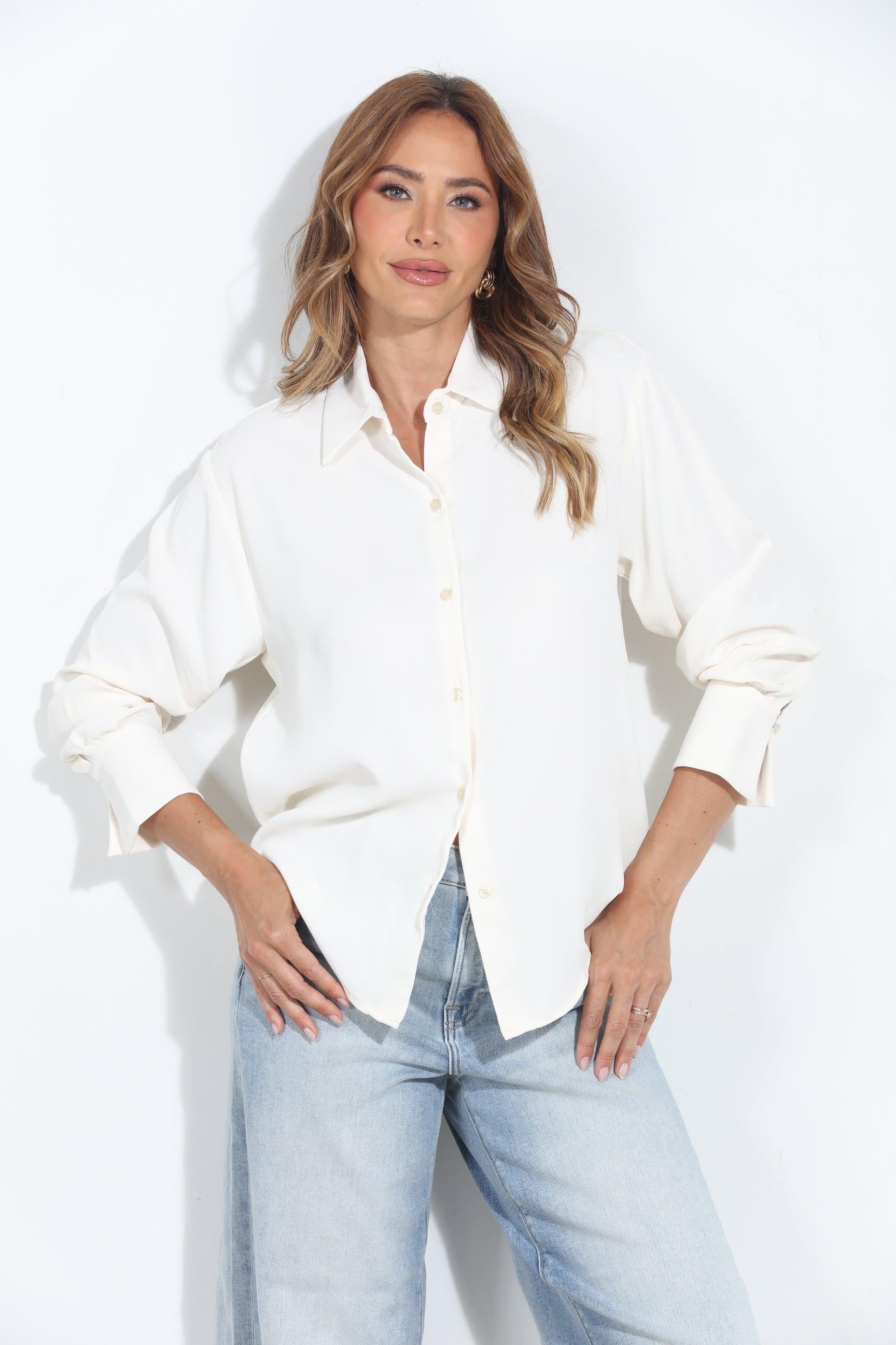 Ivory Politan Button Blouse-BEST SELLER