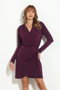 Eggplant Stretch Faux Wrap Dress-BEST SELLER
