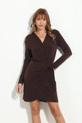 Chocolate Stretch Faux Wrap Dress-BEST SELLER