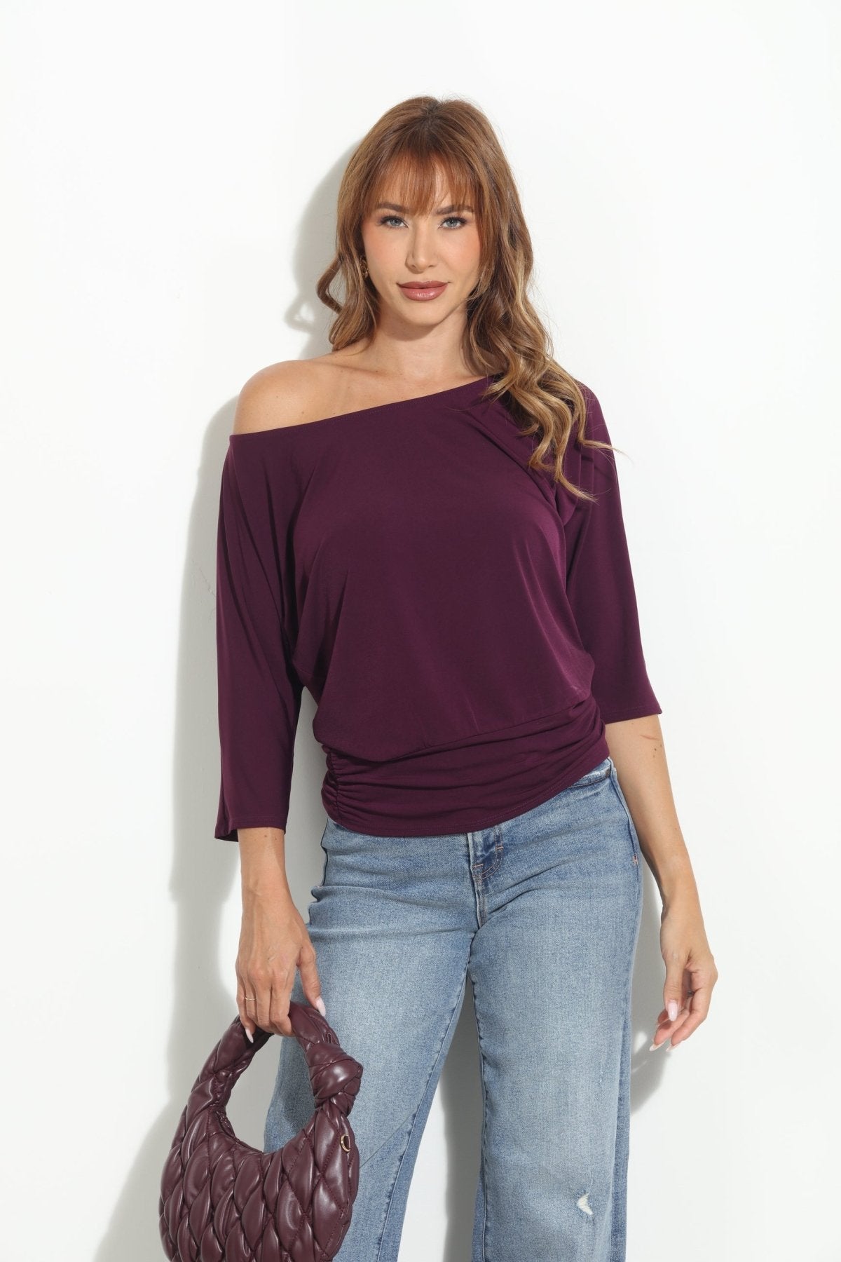 Eggplant Shirred Waist Top