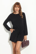 Black Long Sleeve Belted Romper