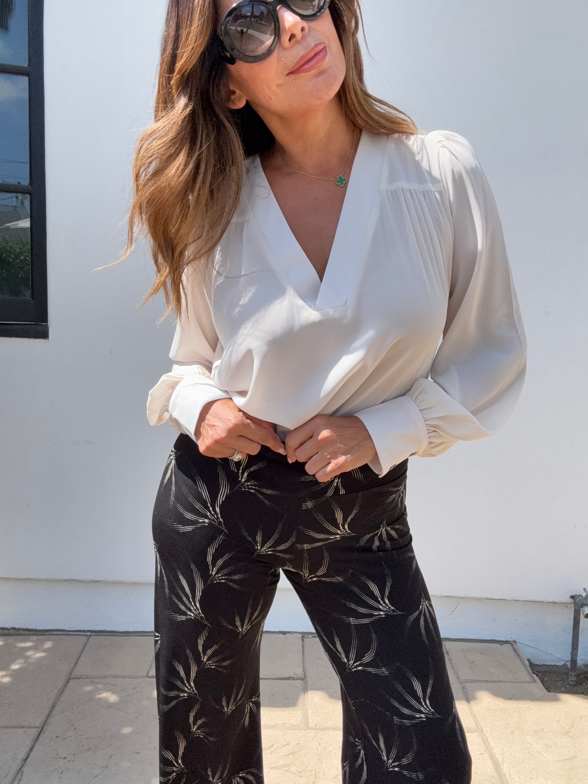 Buff V Neck Puffed Sleeve Blouse-BEST SELLER