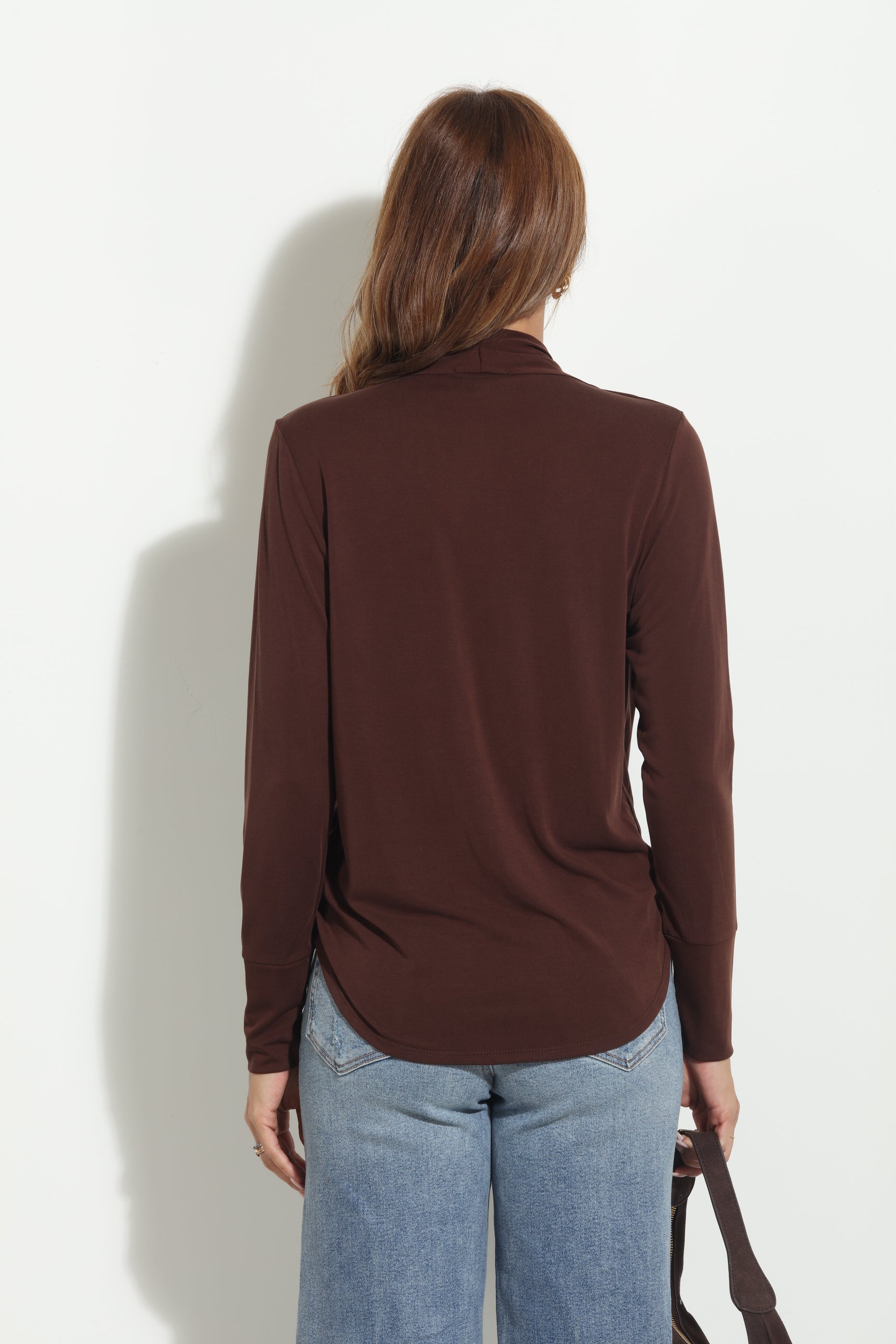 Dark Chocolate Cupro Draped Surplice Top