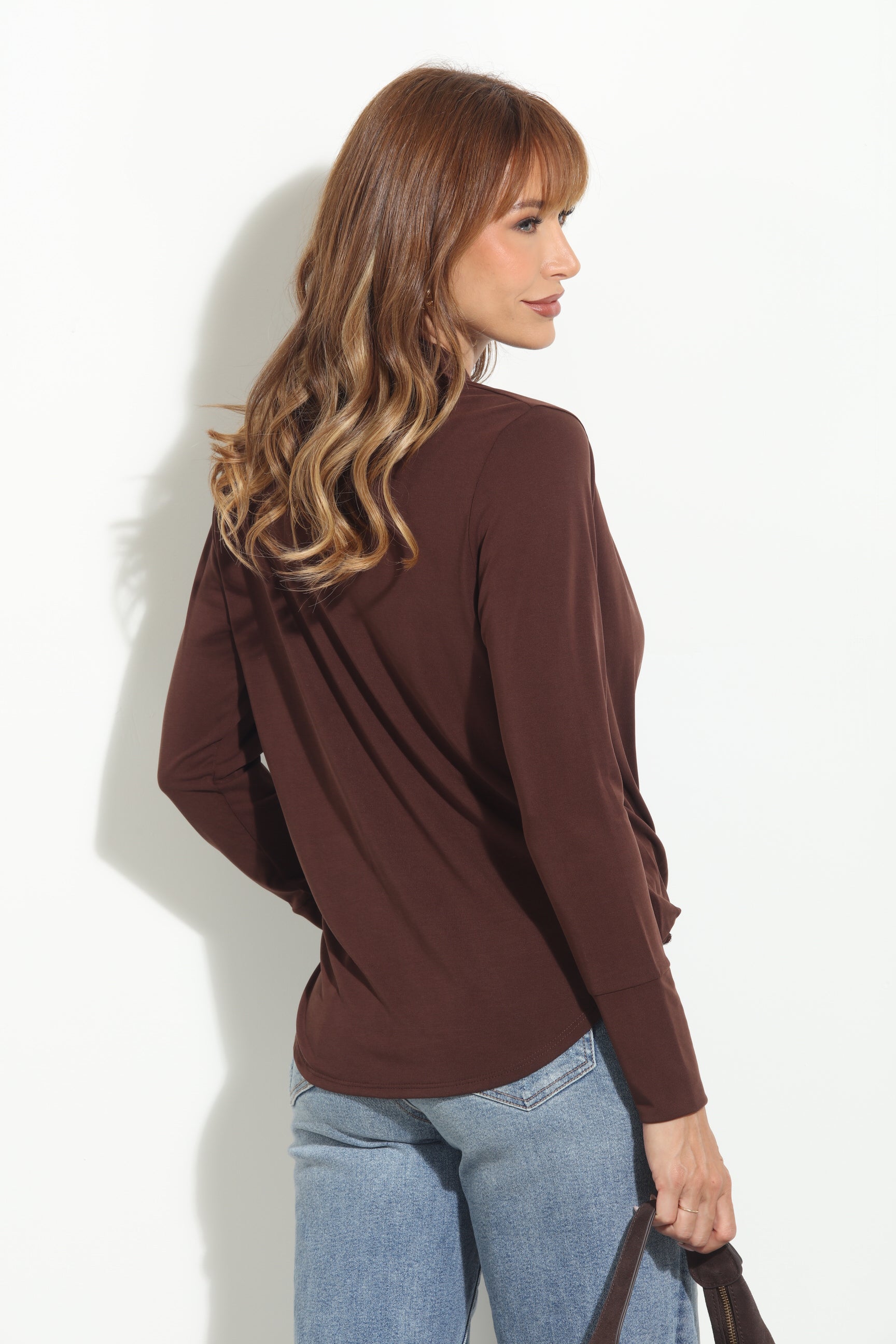 Dark Chocolate Cupro Draped Surplice Top