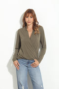 Olive Cupro Draped Surplice Top - BEST SELLER