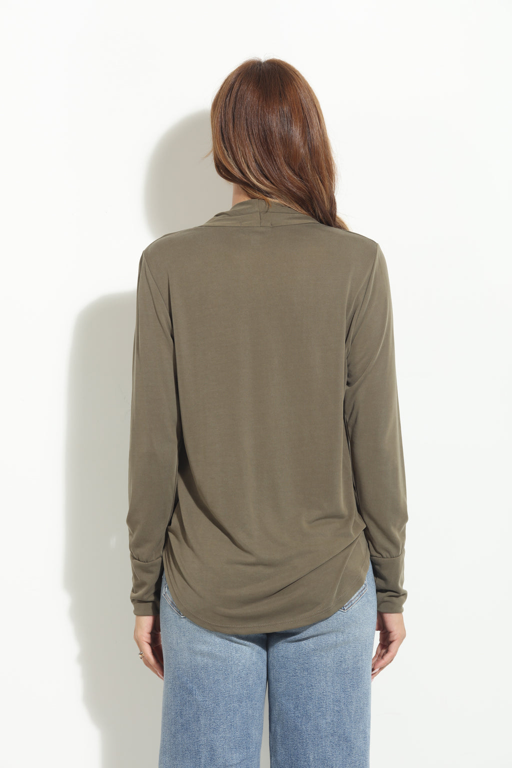 Olive Cupro Draped Surplice Top - BEST SELLER